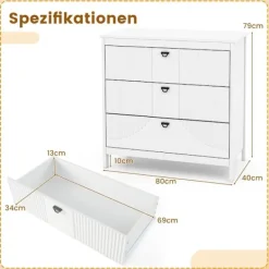 Northio Byråer>Träbyrå med 3 lådor och metallhandtag, modernt skänkslådskåp