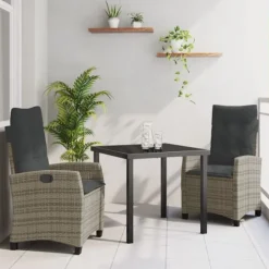 vidaXL Balkongmöbler>Trädgårdsmöbelset med kudde 3 pcs Grå konstrotting