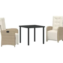 vidaXL Balkongmöbler>Trädgårdsmöbelset med kudde 3 pcs Beige konstrotting