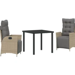 vidaXL Balkongmöbler>Trädgårdsmöbelset med kudde 3 pcs Beige konstrotting