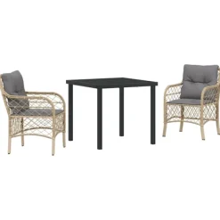 vidaXL Balkongmöbler>Trädgårdsmöbelset med kudde 3 pcs Beige Poly rattan