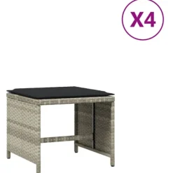 vidaXL Pallar>Trädgårdspallar med dynor 4 st ljusgrå 41x41x36 cm konstrotting