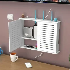 Skåp>Trådlös Wifi Router Förvaringslådor Trälåda Kabel Ström Plus Tråd Fäste Vägg Hängande Kontaktbräda