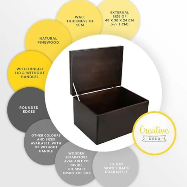CREATIVE DECO Kistor & Koffertar>Träförvaringslåda för att dekorera - - XXL - 40 x 30 x 24 cm - Naturlig - Oslipad