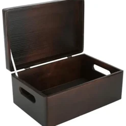 CREATIVE DECO Kistor & Koffertar>Träförvaringslåda för att dekorera brunt | 30 x 20 x 14 cm | med lock och handtag