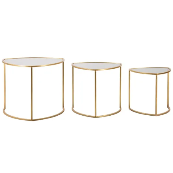 B2X Soffbord>Triangel soffbordsset – 3 delar, guldfärgad metall och glas