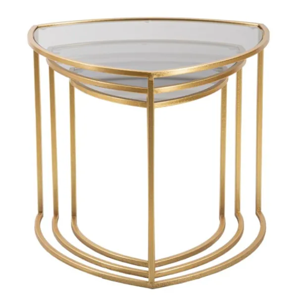 B2X Soffbord>Triangel soffbordsset – 3 delar, guldfärgad metall och glas