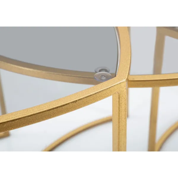 B2X Soffbord>Triangel soffbordsset – 3 delar, guldfärgad metall och glas