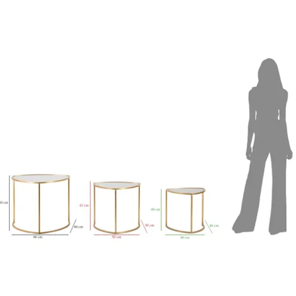 B2X Soffbord>Triangel soffbordsset – 3 delar, guldfärgad metall och glas