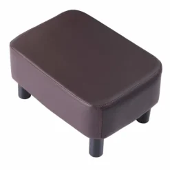 Sittpuffar>Träpall rektangulär, pall, fotstöd, puff, fotpall med träfötter, vadderad sits i PU, vattentät och lätt att rengöra, brun