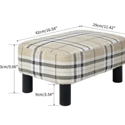 Pallar>Träpall rektangulär, pall, fotstöd, puff ottoman, fotpall med träfötter, vadderad sits av linne, ränder – yux