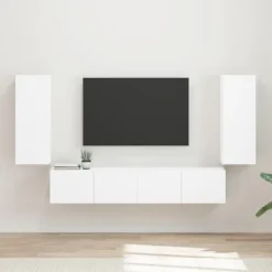 vidaXL Tv-Bänkar>TV väggskåp set Väggmonterad 4 pcs Vit Konstruerat trä