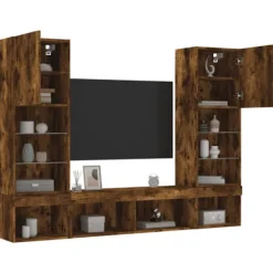 vidaXL Tv-Bänkar>Tv-bänk 5 delar LED rökfärgad ek konstruerat trä