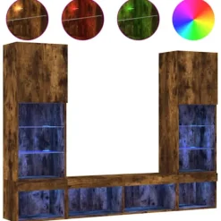 vidaXL Tv-Bänkar>Tv-bänk 5 delar LED rökfärgad ek konstruerat trä