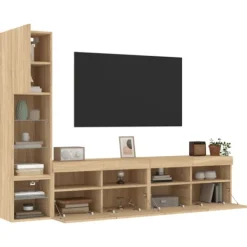 vidaXL Tv-Bänkar>Tv-bänk 4 delar LED sonoma-ek konstruerat trä