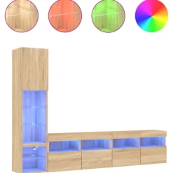 vidaXL Tv-Bänkar>Tv-bänk 4 delar LED sonoma-ek konstruerat trä