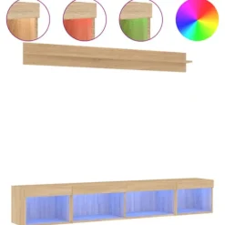 vidaXL Tv-Bänkar>Tv-bänk 5 delar LED sonoma-ek konstruerat trä