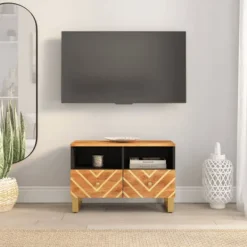 vidaXL Tv-Bänkar>Tv-bänk brun och svart 105x33,5x46 cm massivt mangoträ