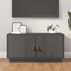 vidaXL Tv-Bänkar>Tv-bänk grå 80x34x40 cm massiv furu