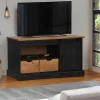 vidaXL Tv-Bänkar>TV-bänk HALDEN med skjutdörr svart 110x40x60 cm massivt trä