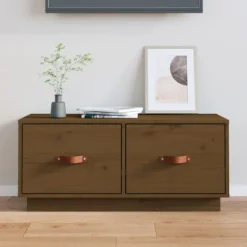 vidaXL Tv-Bänkar>Tv-bänk honungsbrun 80x34x35 cm massiv furu