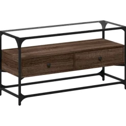 vidaXL Tv-Bänkar>Tv-bänk med glasskiva brun ek 98x35x51 cm konstruerat trä