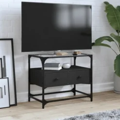 vidaXL Tv-Bänkar>Tv-bänk med glasskiva svart 60x35x51 cm konstruerat trä