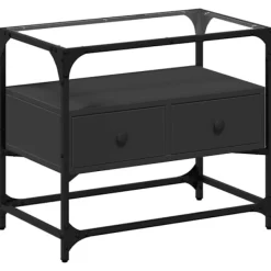 vidaXL Tv-Bänkar>Tv-bänk med glasskiva svart 60x35x51 cm konstruerat trä