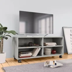 vidaXL Tv-Bänkar>Tv-bänk med hjul betonggrå 90x35x35 cm konstruerat trä