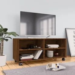 vidaXL Tv-Bänkar>Tv-bänk med hjul brun ek 90x35x35 cm konstruerat trä