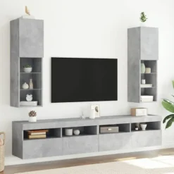 vidaXL Tv-Bänkar>TV-bänk med LED-belysning 2 st betonggrå 30,5x30x102 cm