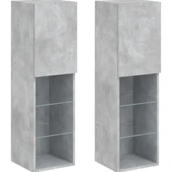 vidaXL Tv-Bänkar>TV-bänk med LED-belysning 2 st betonggrå 30,5x30x102 cm