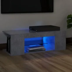vidaXL Tv-Bänkar>TV-bänk med LED-belysning betonggrå 90x39x30 cm