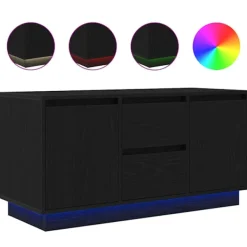 vidaXL Tv-Bänkar>TV-bänk med LED-lampor svart ek 100x41x50 cm