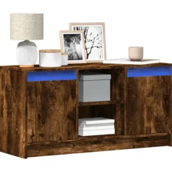 vidaXL Tv-Bänkar>Tv-bänk med LEDs rökfärgad ek 100x34x50 cm konstruerat trä