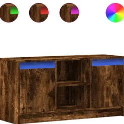 vidaXL Tv-Bänkar>Tv-bänk med LEDs rökfärgad ek 100x34x50 cm konstruerat trä