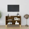 vidaXL Tv-Bänkar>Tv-bänk med massiva ben brun ek 69,5x30x50 cm