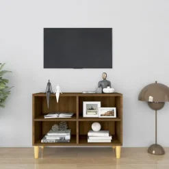vidaXL Tv-Bänkar>Tv-bänk med massiva ben brun ek 69,5x30x50 cm