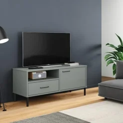 vidaXL Tv-Bänkar>Tv-bänk med metallben OSLO grå massiv furu