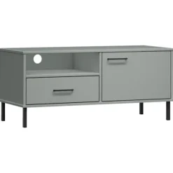vidaXL Tv-Bänkar>Tv-bänk med metallben OSLO grå massiv furu