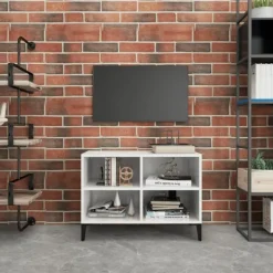 vidaXL Tv-Bänkar>TV-bänk med metallben vit högglans 69,5x30x50 cm