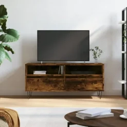 vidaXL Tv-Bänkar>Tv-bänk rökfärgad ek 100x34,5x44,5 cm konstruerat trä