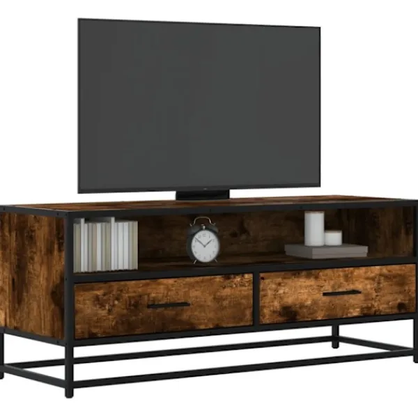 vidaXL Tv-Bänkar>Tv-bänk rökfärgad ek 100x34,5x40 cm konstruerat trä och metall