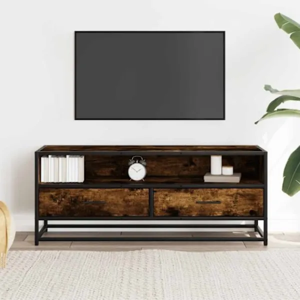 vidaXL Tv-Bänkar>Tv-bänk rökfärgad ek 100x34,5x40 cm konstruerat trä och metall