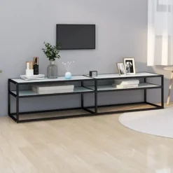 vidaXL Tv-Bänkar>Tv-bänk vit marmor 180x40x40,5 cm härdat glas