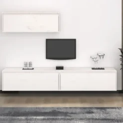 vidaXL Tv-Bänkar>TV-bänkset 3 delar vit massiv trä furu