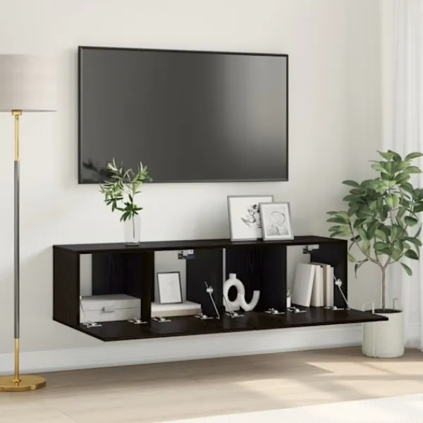 vidaXL Tv-Bänkar>TV-bänkset 2 pcs Svart 60 x 30 x 30 cm Konstruerat trä