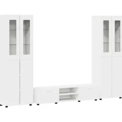 vidaXL Tv-Bänkar>TV-bänkset med låda med hylla med lagring Vit Konstruerat trä