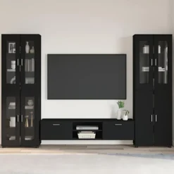 vidaXL Tv-Bänkar>TV-bänkset med låda med hylla med lagring Svart Konstruerat trä