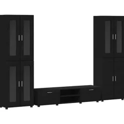 vidaXL Tv-Bänkar>TV-bänkset med låda med hylla med lagring Svart Konstruerat trä